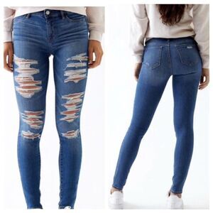 PacSun Perfect Fit Medium Indigo Wash Distressed/ Destroyed Jeggings Size 25